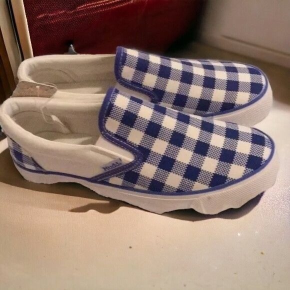 Mudd Blue White Checkered Gingham Poppy 197L Slip on Sneakers NEW ladies 8.5 - Picture 5 of 5